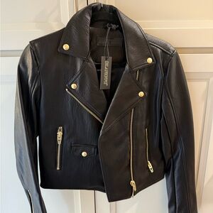 Blank NYC Black Leather Jacket with Gold Accents